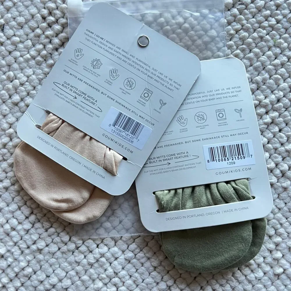 NWT Goumi Kids Baby Mitts Set Artichoke & Dune SZ 3-6mo Green Tan Bamboo Mittens